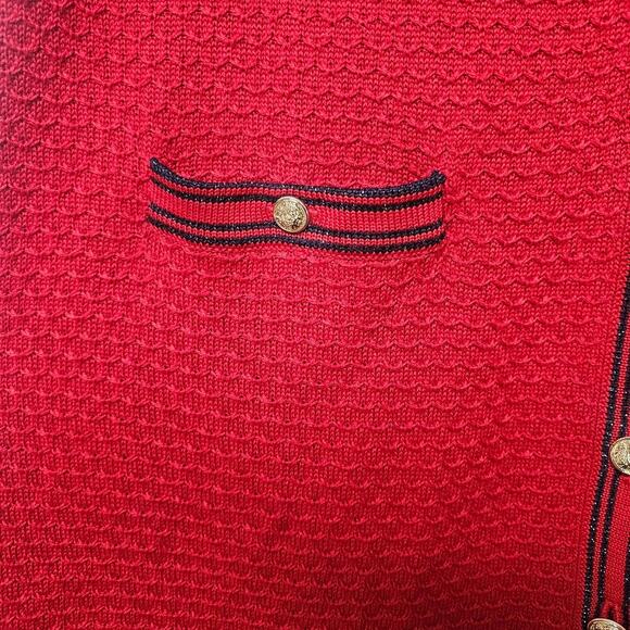 Talbots Red Navy Wool Christmas Coastal Nautical Long Sweater Cardigan Size XL - Picture 2 of 5